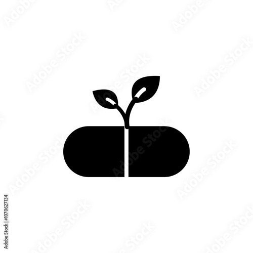 Herbal capsule icon black and white vector sign