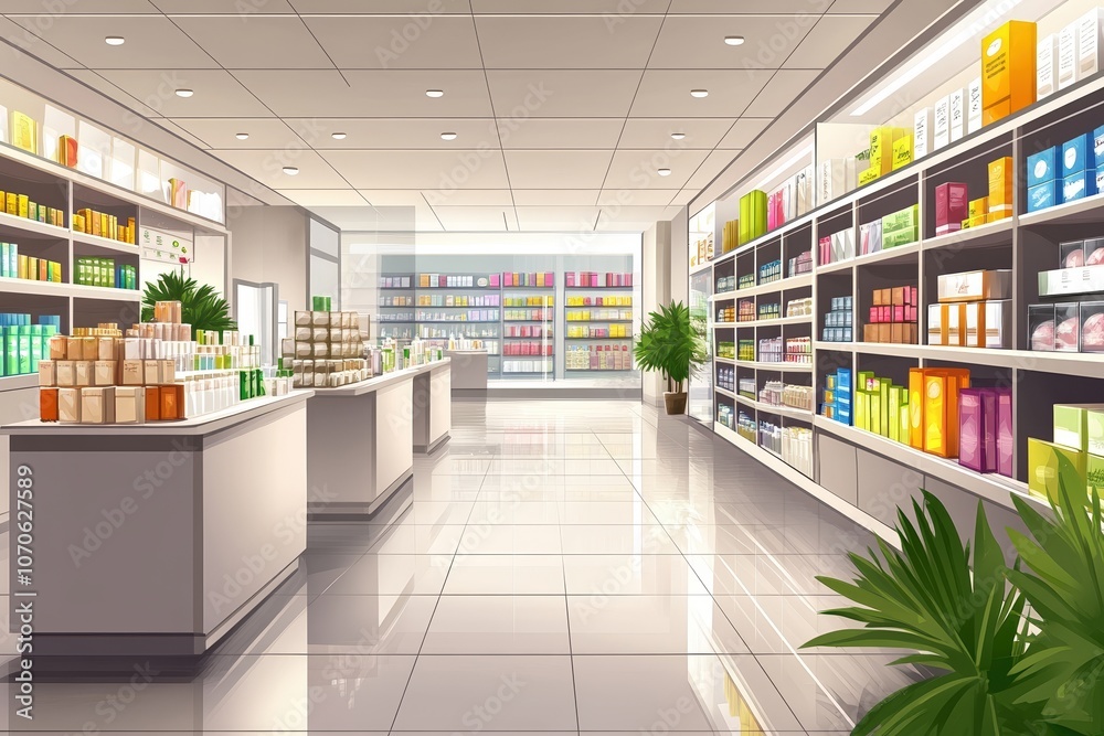 Bright interior of a modern retail store showcasing various products. Bright interior of a modern retail store showcasing various products.