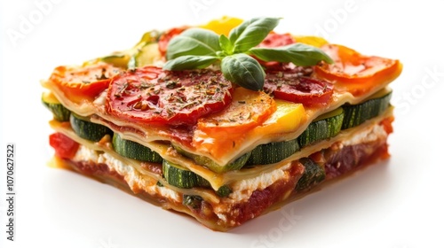 Colorful Vegetable Lasagna Stack with Fresh Basil