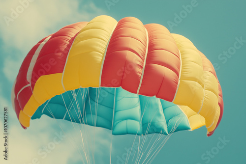 Selective focus colorful parachute in the sky.