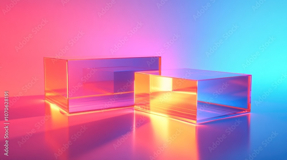 Glass Cubes with Neon Lights Glass Cubes with Neon Lights