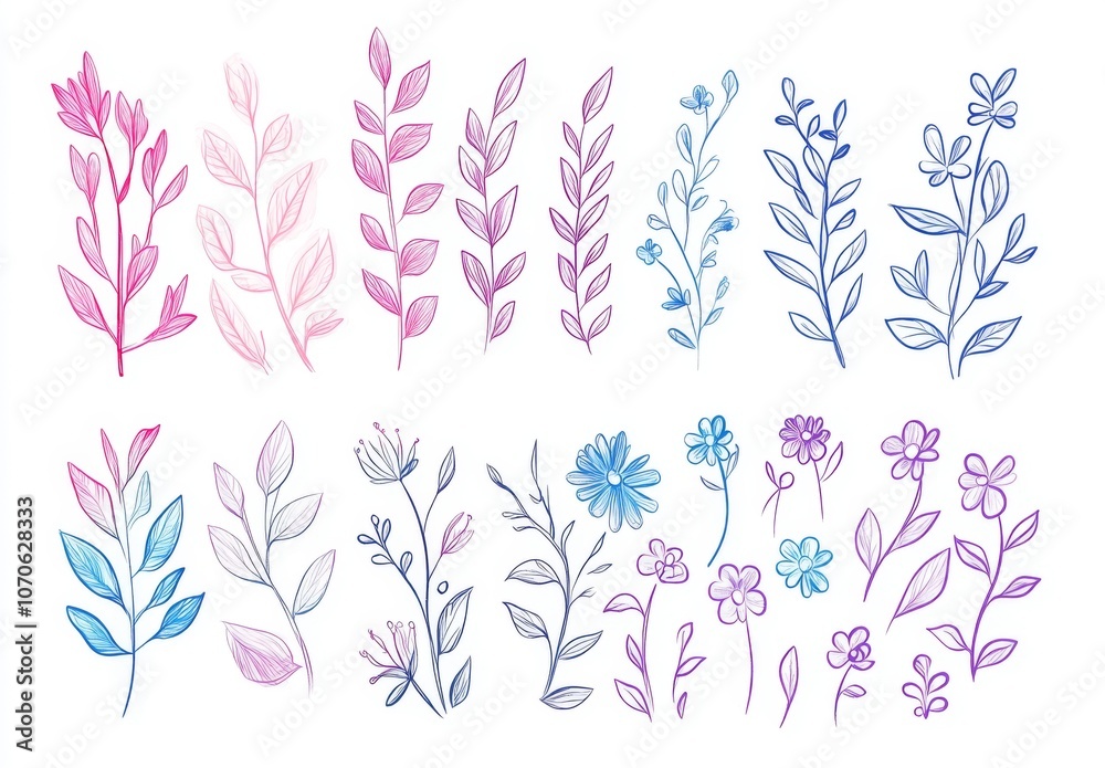 Fototapeta premium Hand-Drawn Cute Pastel-Colored Brush Strokes and Doodles on White Background