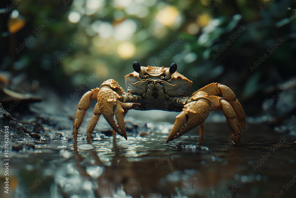 Selective focus mud crab in mangrove forest, Close up shot crab in crab hole. Selective focus mud crab in mangrove forest, Close up shot crab in crab hole.
