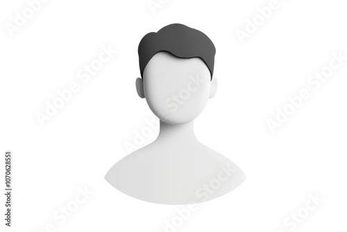 A monochromatic, stylized bust of a person with short hair, featuring a smooth surface and no facial details.