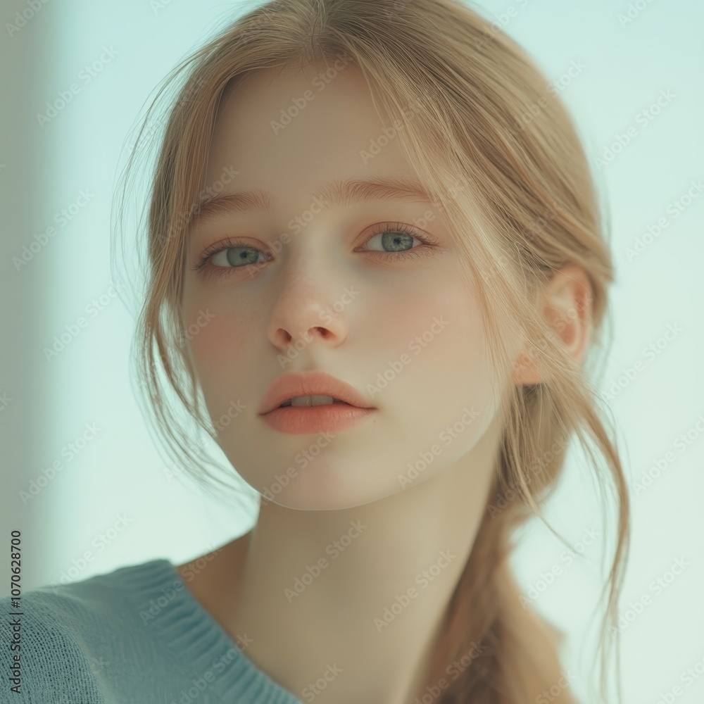Portrait of a young woman with soft features and natural light. Portrait of a young woman with soft features and natural light.