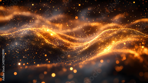 Abstract Background with Golden Musical Notes and Flowing Waves of Light, Symbolizing Elegance, Harmony, and the Beauty of Music, Ideal for Concepts of Luxury, Art, and Creative Inspiration 