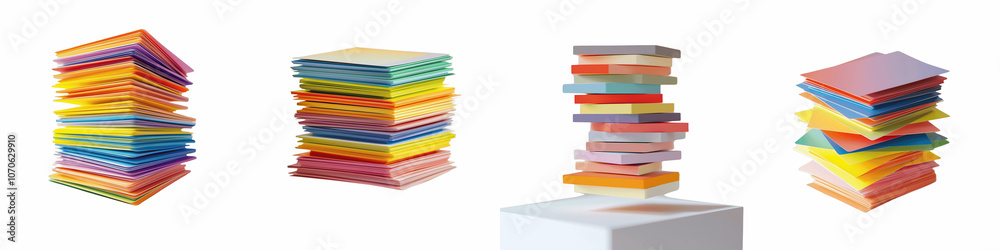 set of A perfectly arranged stack of colorful pantone cards that appears to float slightly above the desk , on a transparent backgrounds set of A perfectly arranged stack of colorful pantone cards that appears to float slightly above the desk , on a transparent backgrounds