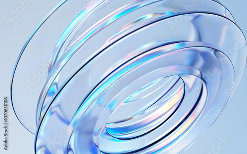 Glass circle shapes 3d rendering illustration.
