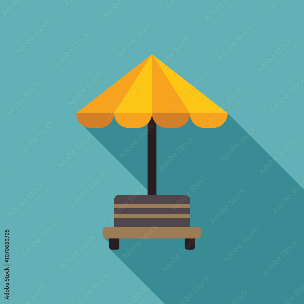 Relaxing scene featuring a yellow beach umbrella casting a shadow over a wooden bench, evoking a sense of tranquility and leisure Relaxing scene featuring a yellow beach umbrella casting a shadow over a wooden bench, evoking a sense of tranquility and leisure