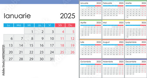 Calendar 2025 on Romanian language, week start on Monday