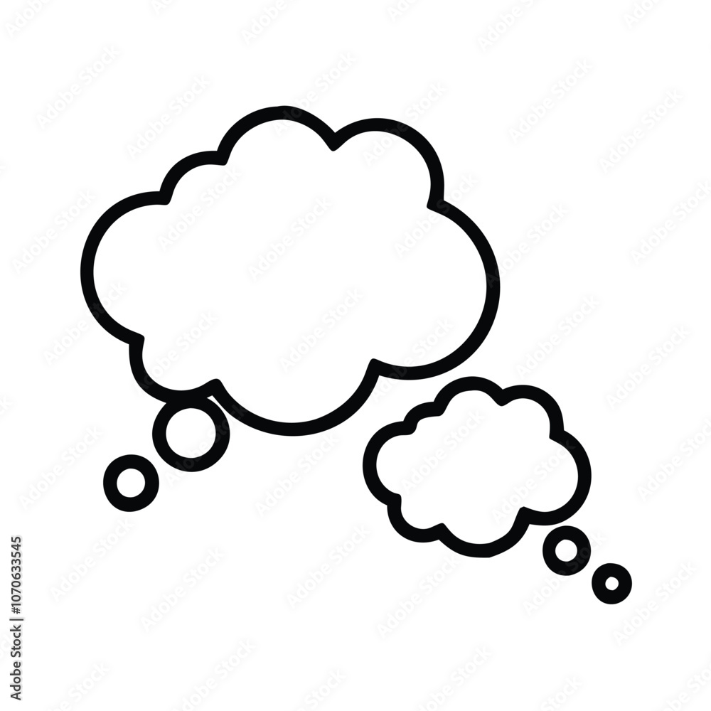 Hand-Drawn Thought Bubbles Icon, Black line art of two cloud-shaped thought bubbles with a hand-drawn style, symbolizing ideas, imagination, and creative thinking.
Hand-Drawn Thought Bubbles Icon, Black line art of two cloud-shaped thought bubbles with a hand-drawn style, symbolizing ideas, imagination, and creative thinking.
