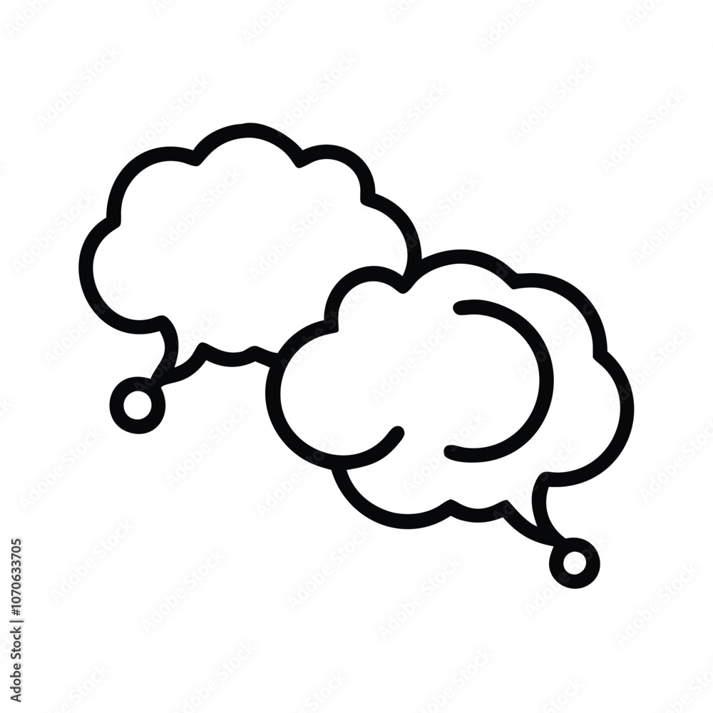 Hand-Drawn Thought Bubbles Icon, Black line art of two cloud-shaped thought bubbles with a hand-drawn style, symbolizing ideas, imagination, and creative thinking.
Hand-Drawn Thought Bubbles Icon, Black line art of two cloud-shaped thought bubbles with a hand-drawn style, symbolizing ideas, imagination, and creative thinking.