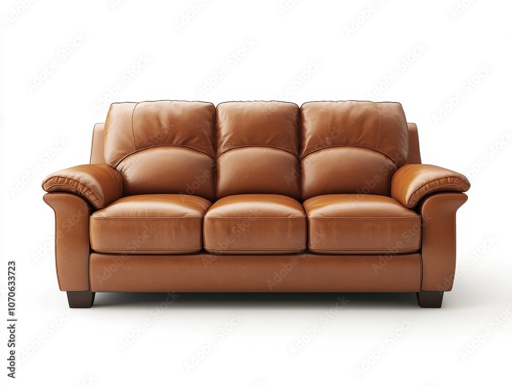 A brown leather sofa with three seats, perfect for relaxing and entertaining guests. A brown leather sofa with three seats, perfect for relaxing and entertaining guests.