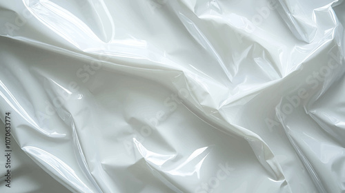 A close-up of the transparent plastic wrap material, with clear textures and a glossy surface. The background is white to highlight the texture of each layer of the wrapping film.