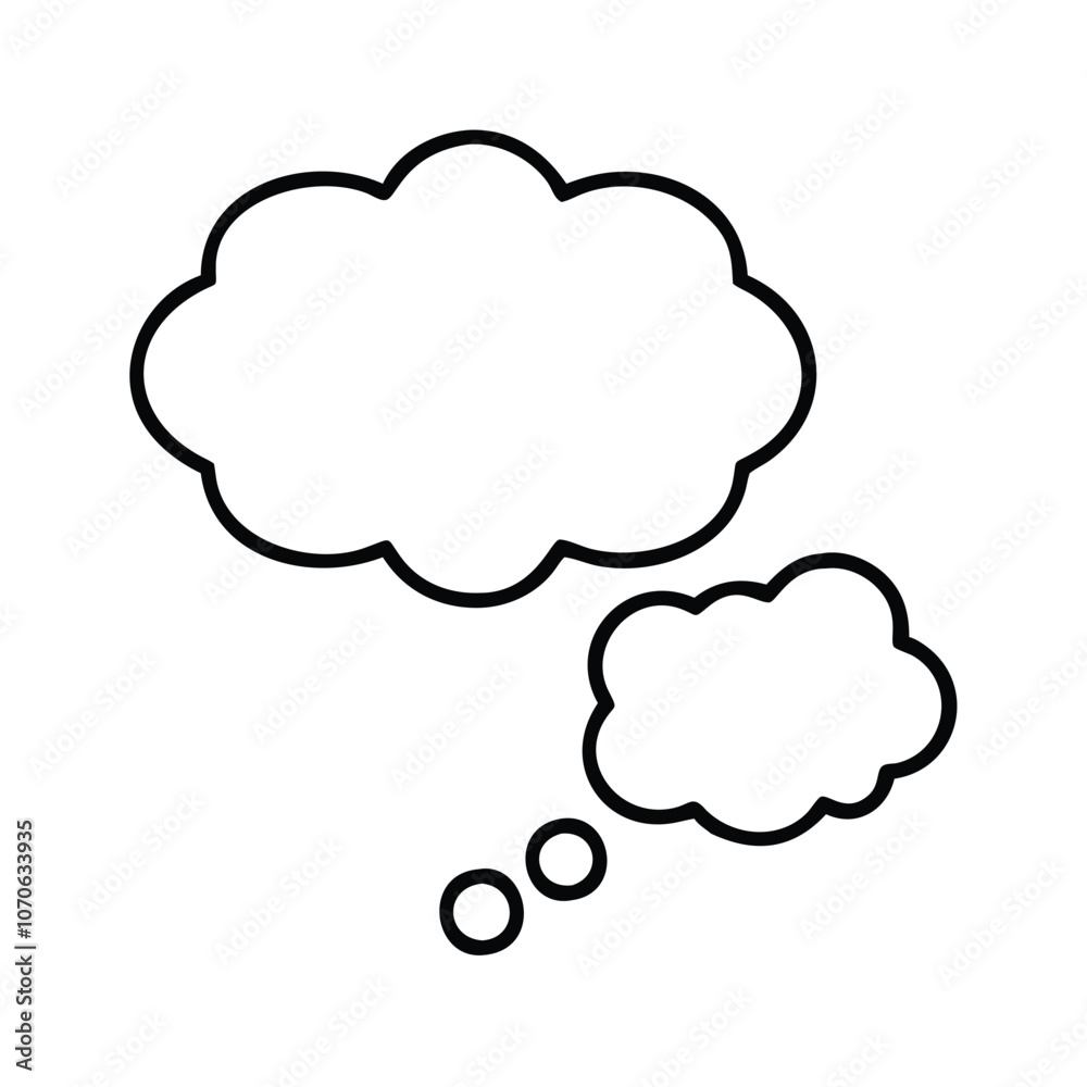 Blank Thought Bubbles Outline Icon, Black line art of two cloud-shaped thought bubbles, symbolizing ideas, imagination, and creative thinking in a minimalist style.
Blank Thought Bubbles Outline Icon, Black line art of two cloud-shaped thought bubbles, symbolizing ideas, imagination, and creative thinking in a minimalist style.