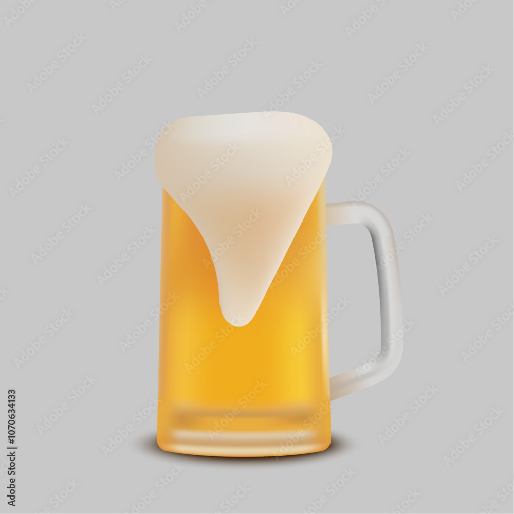 Beer glass with foam on top overflowing, isolated on grey background. For web, advertising, media, print, online. Beer glass with foam on top overflowing, isolated on grey background. For web, advertising, media, print, online.