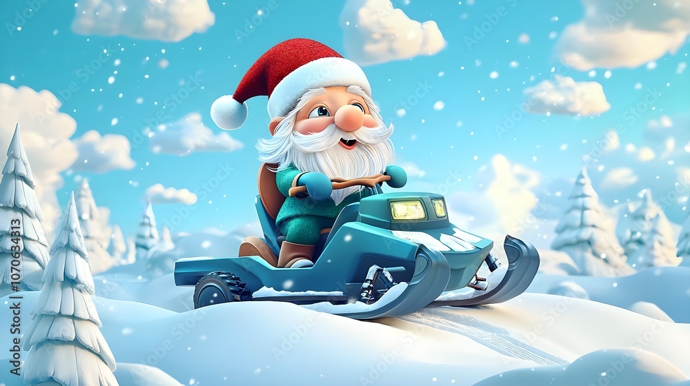 Obraz premium Santa Claus Snowmobile Winter