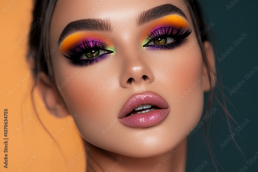 Futuristic cyberpunk portrait with bold makeup in neon colors, capturing a high-tech and edgy look Futuristic cyberpunk portrait with bold makeup in neon colors, capturing a high-tech and edgy look