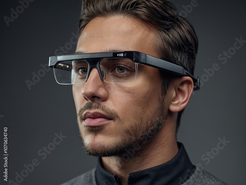 Augmented Reality Glasses – Closeup View of Stylish Futuristic AR Glasses photo