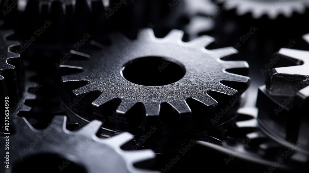 Close-up of interlocking black gear, showcasing mechanical design and precision engineering. Close-up of interlocking black gear, showcasing mechanical design and precision engineering.