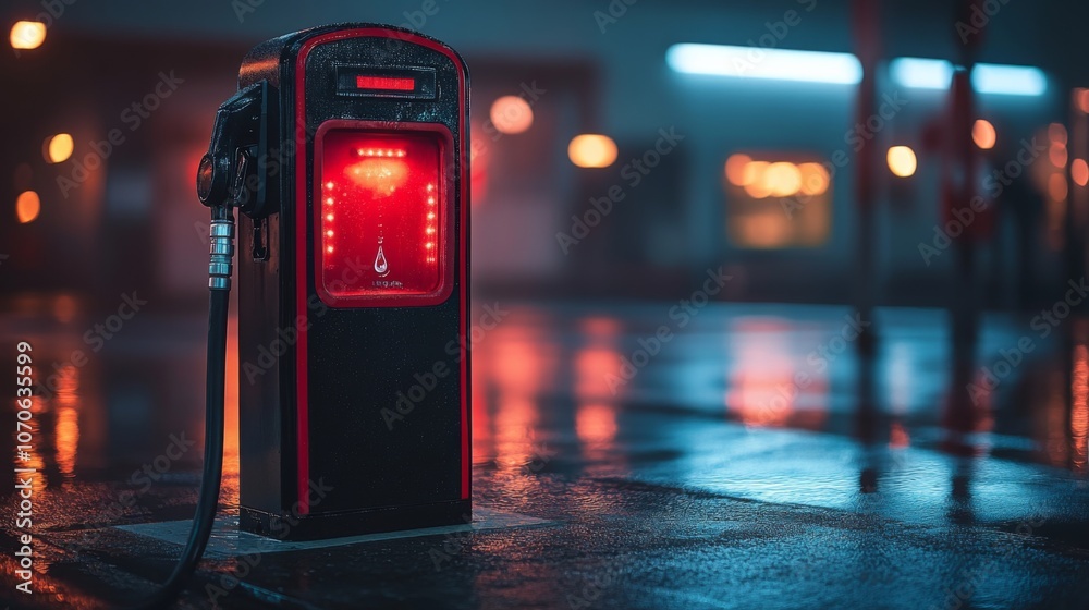 Retro Gas Pump on Wet Street Retro Gas Pump on Wet Street