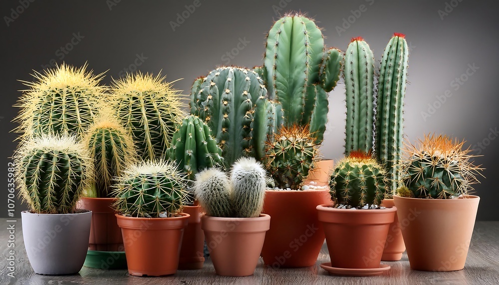 A small, potted cactus plant with sharp thorns, isolated on a white background A small, potted cactus plant with sharp thorns, isolated on a white background