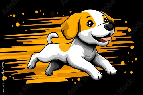 Pixel art of a playful dog in 8-bit style, with simple shapes and retro colors capturing a nostalgic feel photo