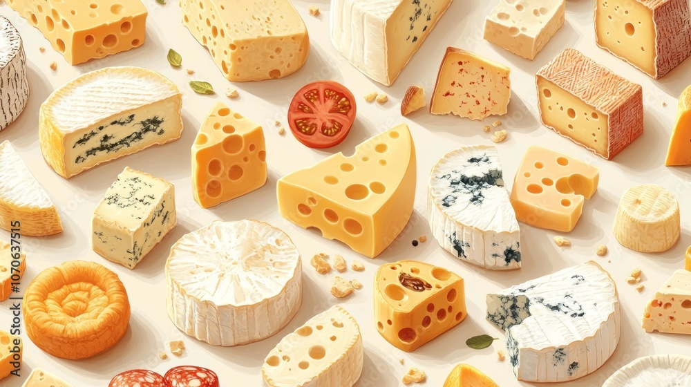 Assortment of Cheese Varieties on a White Surface Assortment of Cheese Varieties on a White Surface