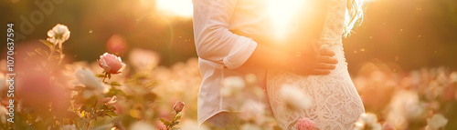 Wallpaper Mural A romantic shot of a pregnant woman and her partner in a garden, embracing among the flowers Torontodigital.ca