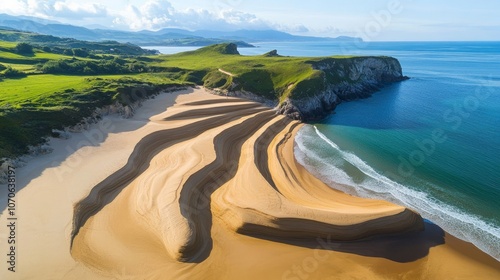 Beautiful natural sand formations that create an enchanted pattern may be found along Spain's Occidental Coast in Asturias. photo