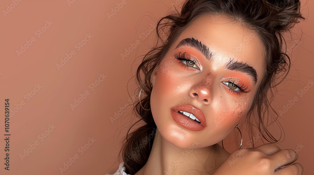 A social media user showcasing a makeup look with a simple and clean background A social media user showcasing a makeup look with a simple and clean background