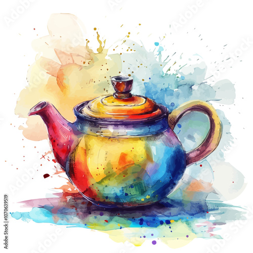 A watercolor vector of a cup of tea, isolated on a white background.