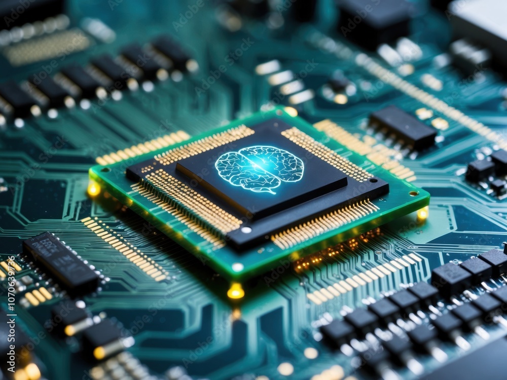 Detailed View of an Artificial Intelligence Brain Chip with Advanced Neural Connections Detailed View of an Artificial Intelligence Brain Chip with Advanced Neural Connections