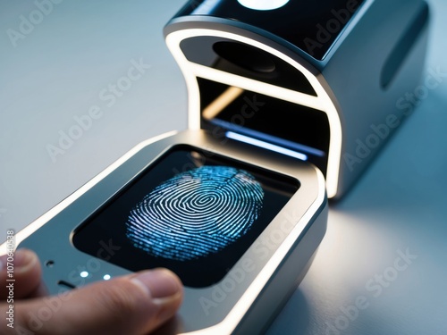 NextGen Biometric Scanner Macro shot of a high-tech, advanced fingerprint recognition system photo