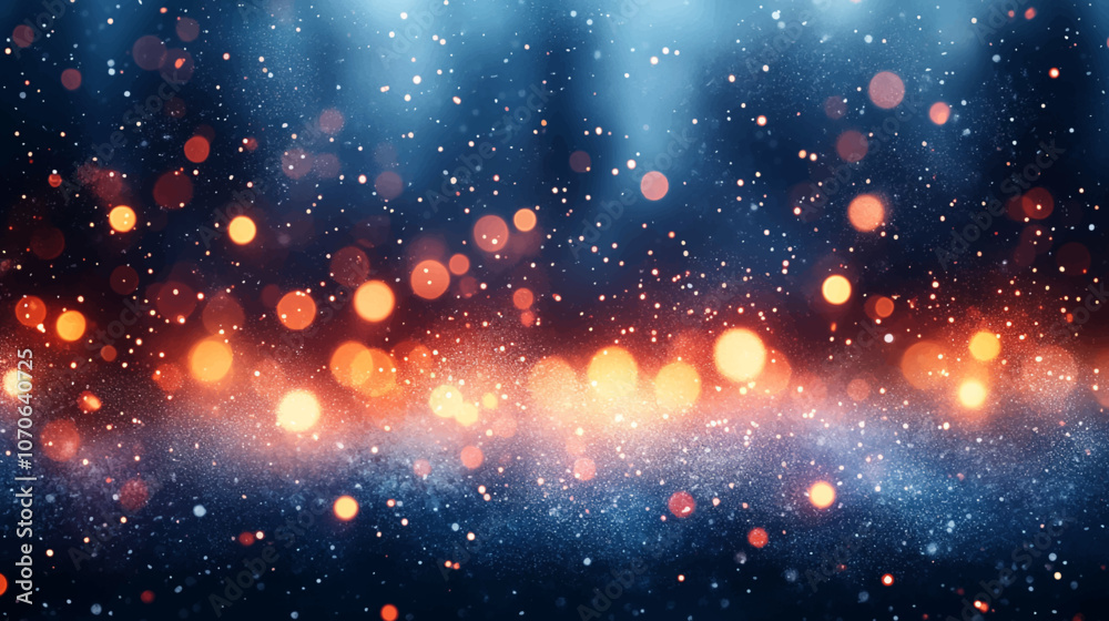 Beautiful blurred street of festive night or evening city with snowfall and Christmas lights. Abstract background Christmas lights in winter landscape with snow, lights bokeh background.
