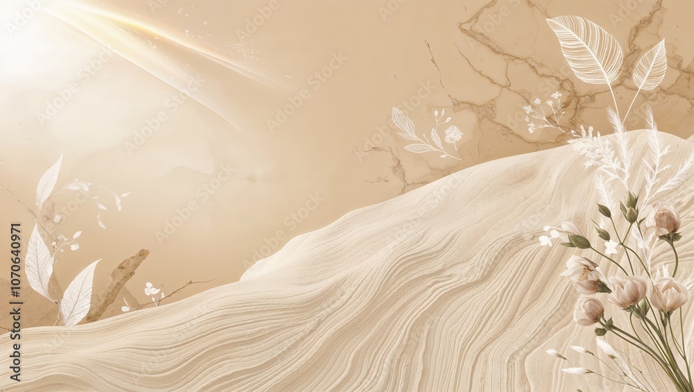 Obraz premium Whimsical Floral Abstract on Beige Marble Background