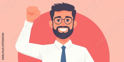 Arab American businessman hand clenched raise, flat illustration