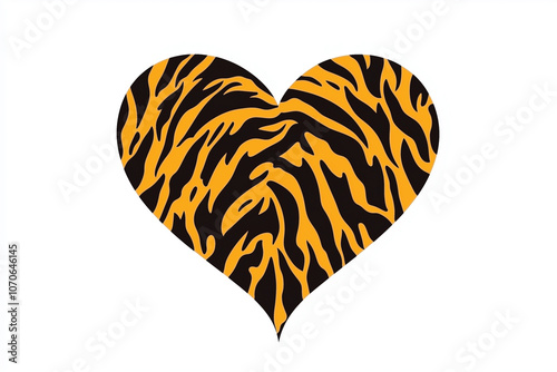 Heart shaped tiger print isolated on a white background photo