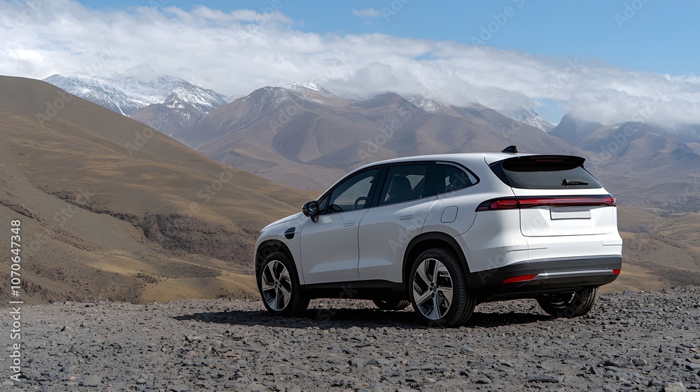 Polished Fuel Cell Electric SUV Climbing a Hill - Showcasing Eco-Friendly Versatility Against a Stunning Mountainous Landscape Polished Fuel Cell Electric SUV Climbing a Hill - Showcasing Eco-Friendly Versatility Against a Stunning Mountainous Landscape