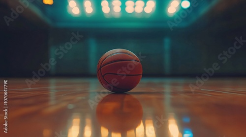 Striking Basketball Resting on Court Floor