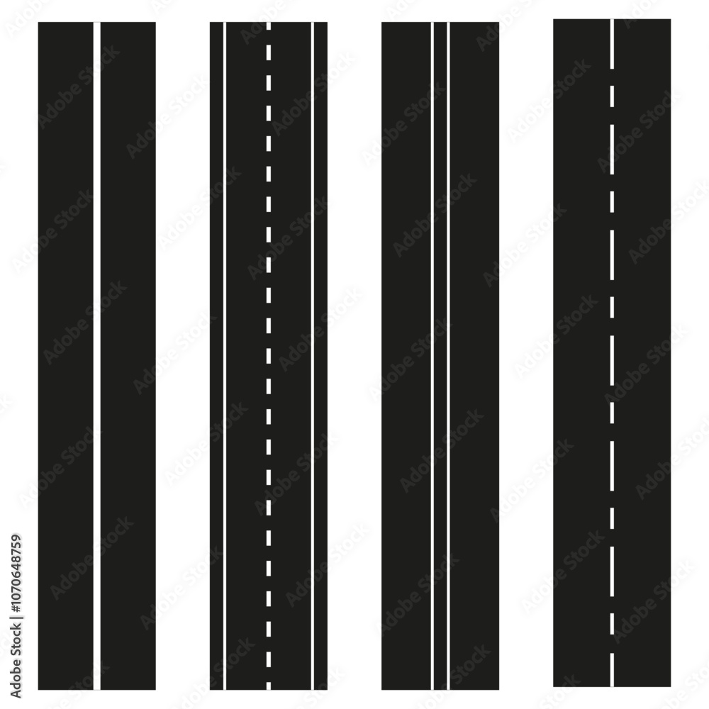 Fototapeta premium Lane lines. Vector dividers. Road markings illustration. Dashed and solid style.