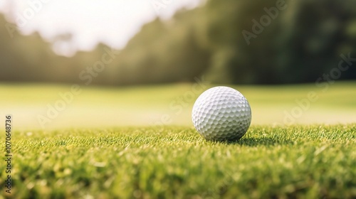 Close-up of Golf Ball on Fresh Green Grass