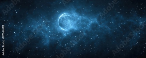 Moonlit sky with central blank area for star mapping, space template, cosmic detail