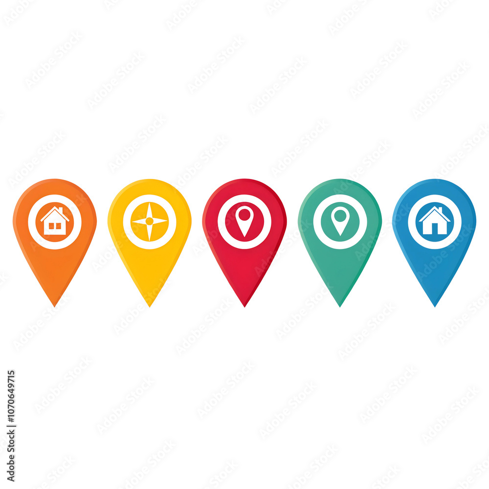 Colorful Location Pin Icons Set Isolate on transparent background cutout, PNG file, Cutout file