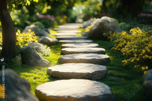 Obraz na płótnie A pathway lined with stepping stones, each stone representing a milestone in the journey from concept to realization. w salonie