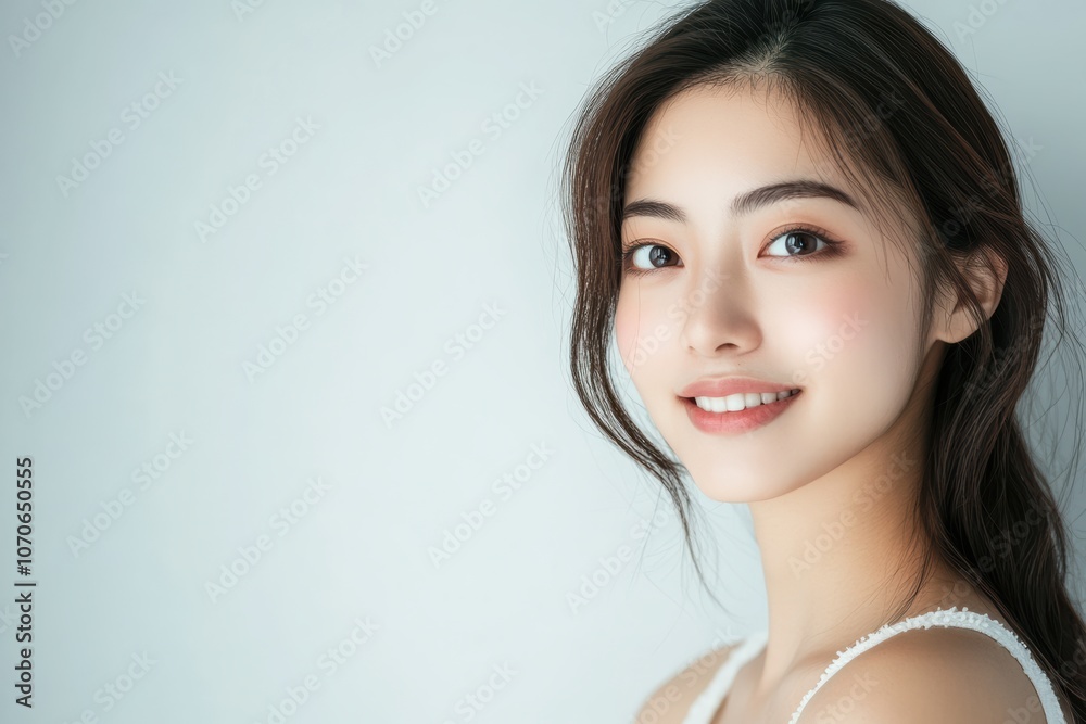 An Asian woman’s striking skin and confident pose highlight natural beauty and wellness, making her an excellent fit for cosmetic advertisements. An Asian woman’s striking skin and confident pose highlight natural beauty and wellness, making her an excellent fit for cosmetic advertisements.