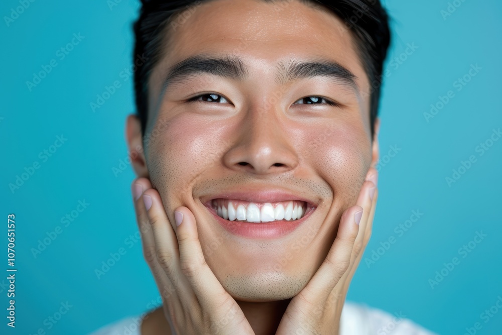 Excited man smiling in a studio, celebrating success with a joyful expression and a sense of achievement Excited man smiling in a studio, celebrating success with a joyful expression and a sense of achievement