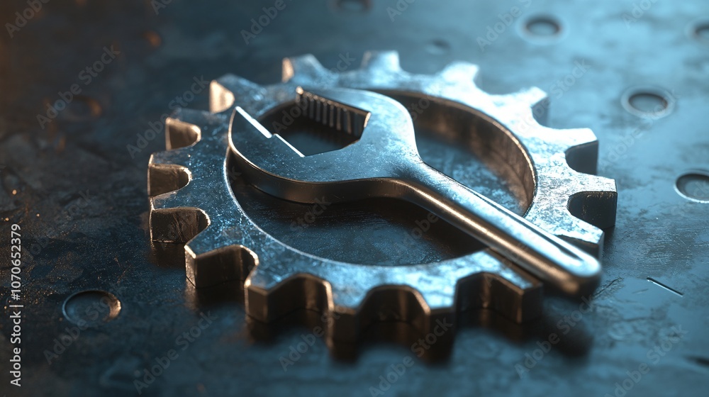 A gear icon with a wrench overlay, representing machine maintenance A gear icon with a wrench overlay, representing machine maintenance