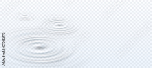 Ripple, splash water waves surface from drops isolated on transparent background. White sound impact effect top view. Vector circle liquid shampoo, cream or gel swirl round texture template