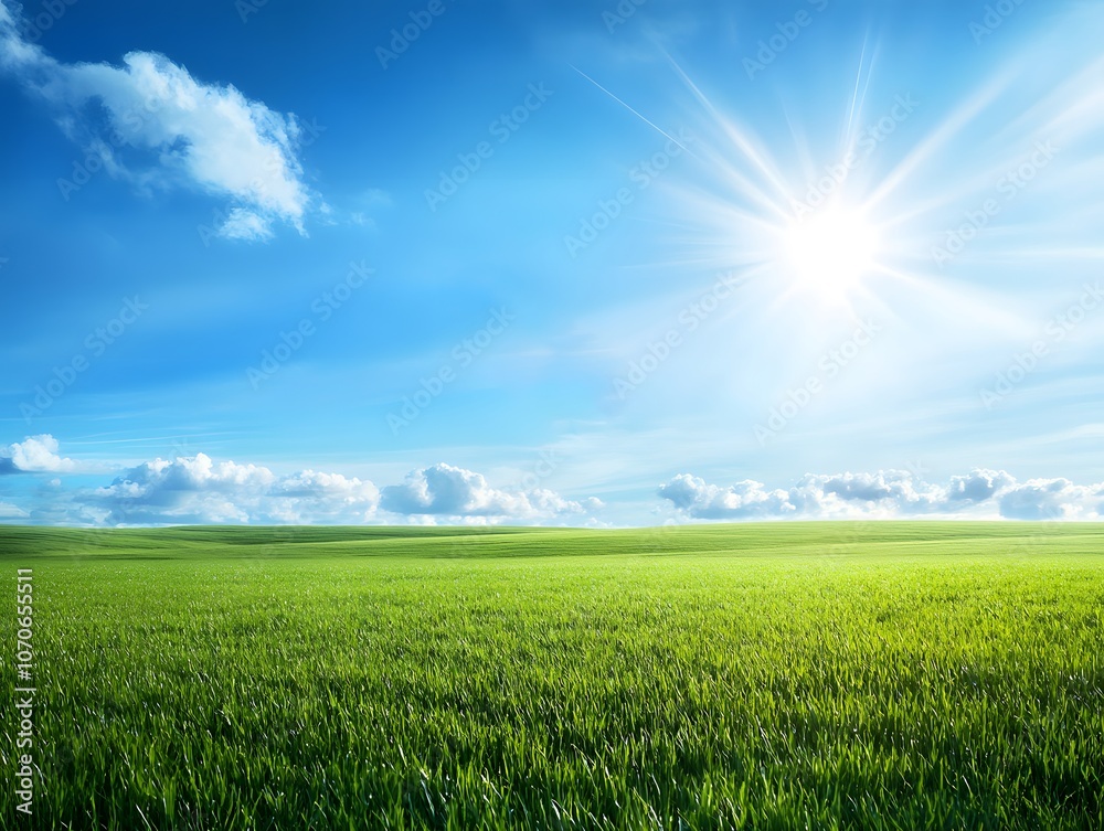 Obraz premium Bright Sunny Day Over Green Field